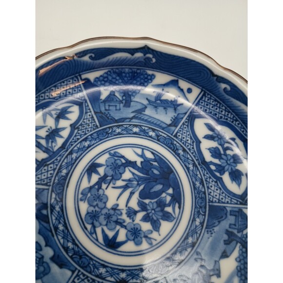 Vintage Japanese Jitsu-To Cobalt Blue Mt. Fuji Porcelain Shallow Bowl - Picture 7 of 7